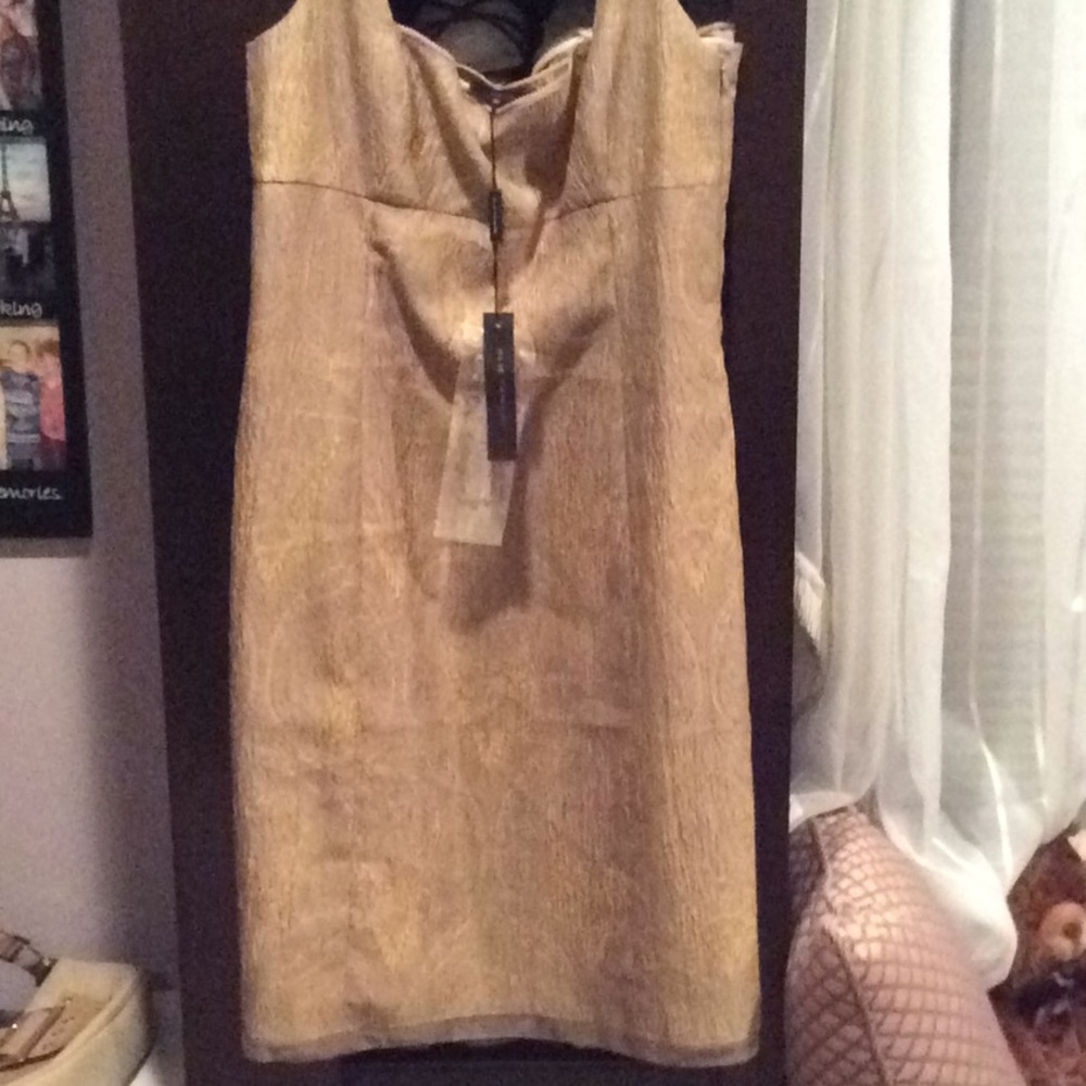 Elie Tahari metallic gold dress cocktail party Wedding Size 6 nwt - Picture 3 of 15